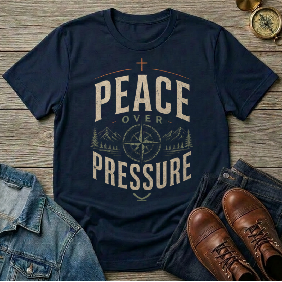 Peace Over Pressure T-Shirt — Christian Faith Compass Graphic