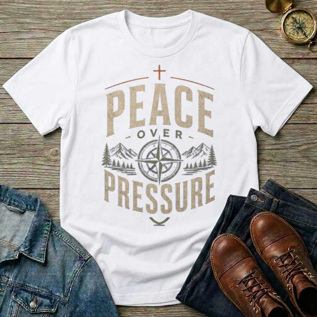 Peace Over Pressure T-Shirt — Christian Faith Compass Graphic