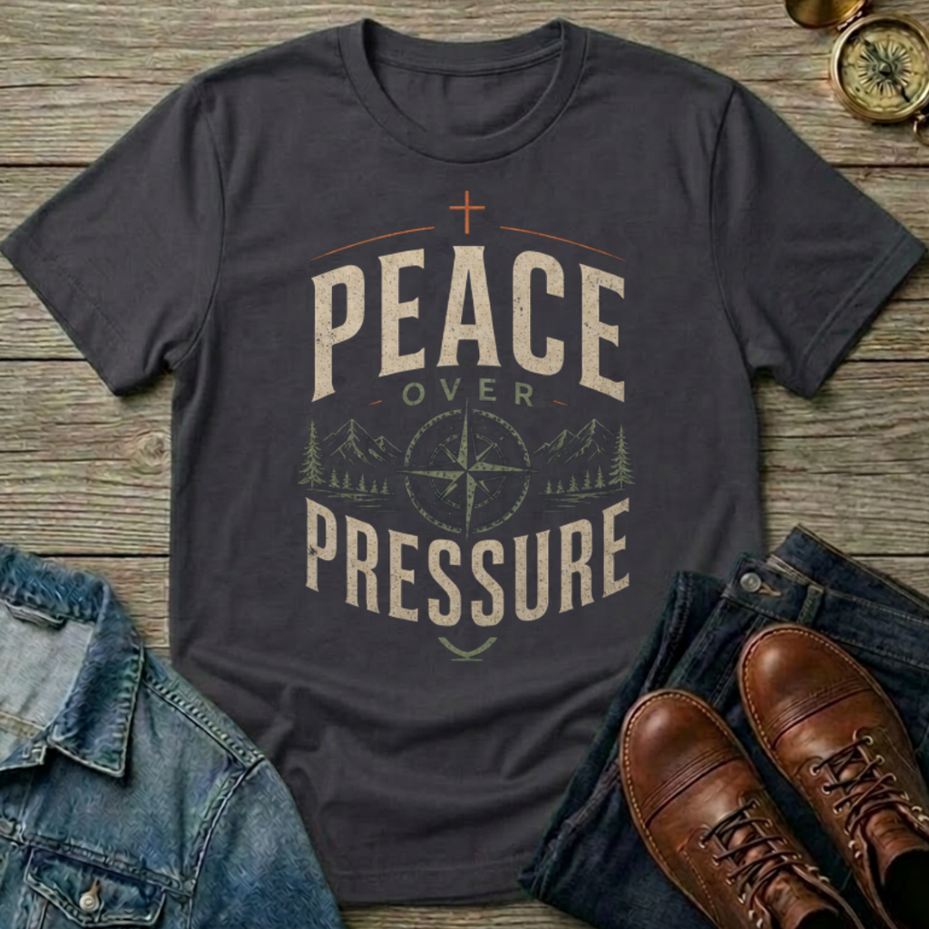 Peace Over Pressure T-Shirt — Christian Faith Compass Graphic