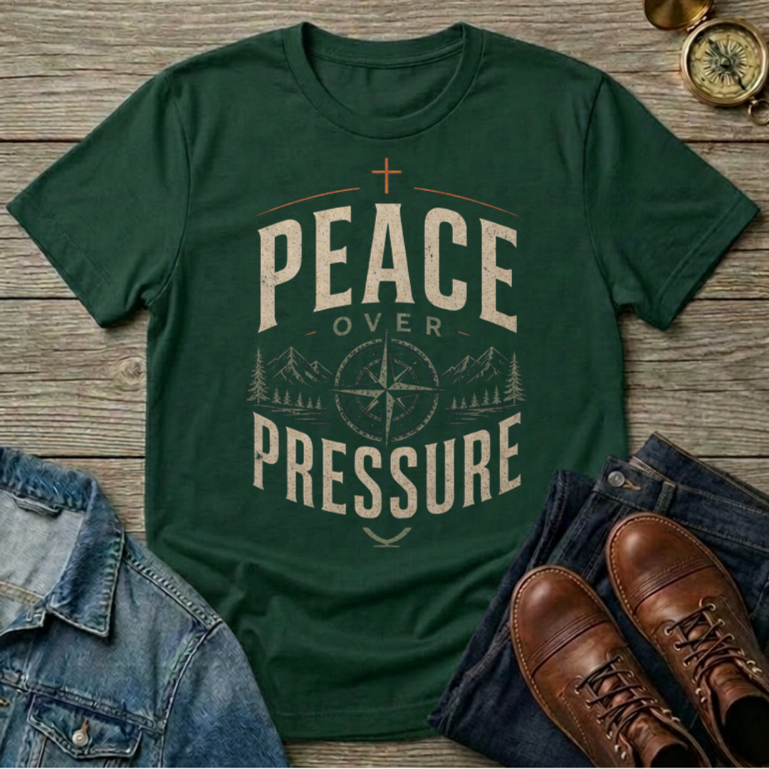 Peace Over Pressure T-Shirt — Christian Faith Compass Graphic