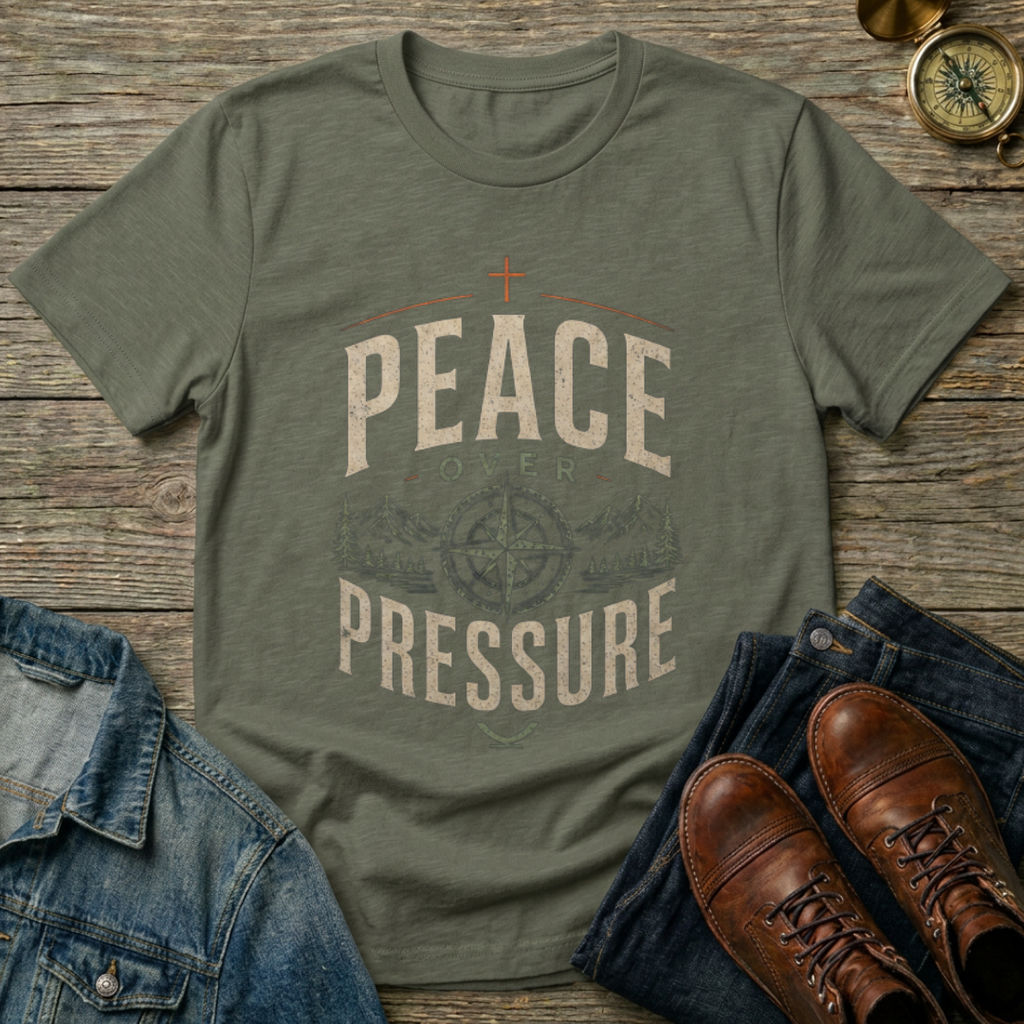 Peace Over Pressure T-Shirt — Christian Faith Compass Graphic
