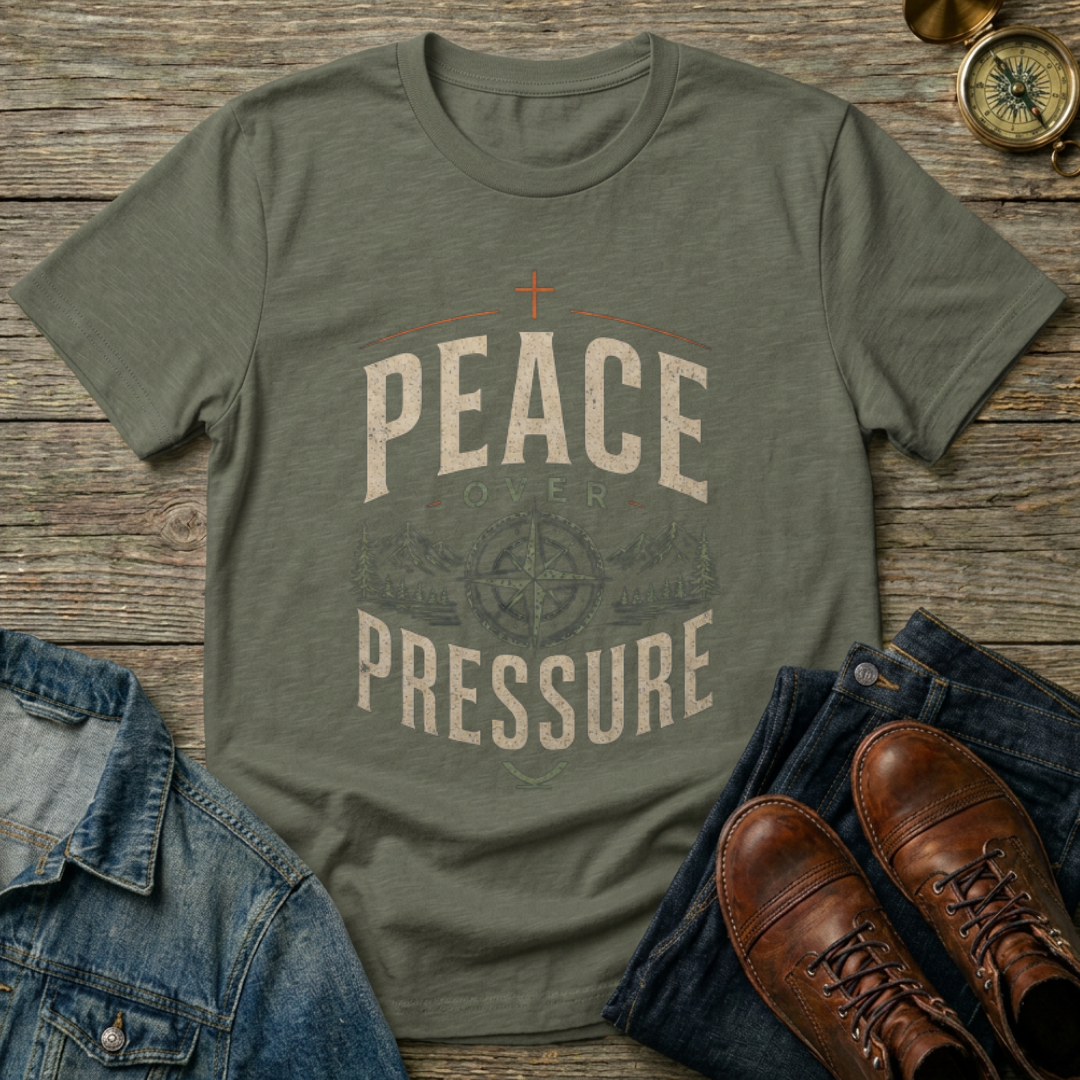 Peace Over Pressure T-Shirt — Christian Faith Compass Graphic