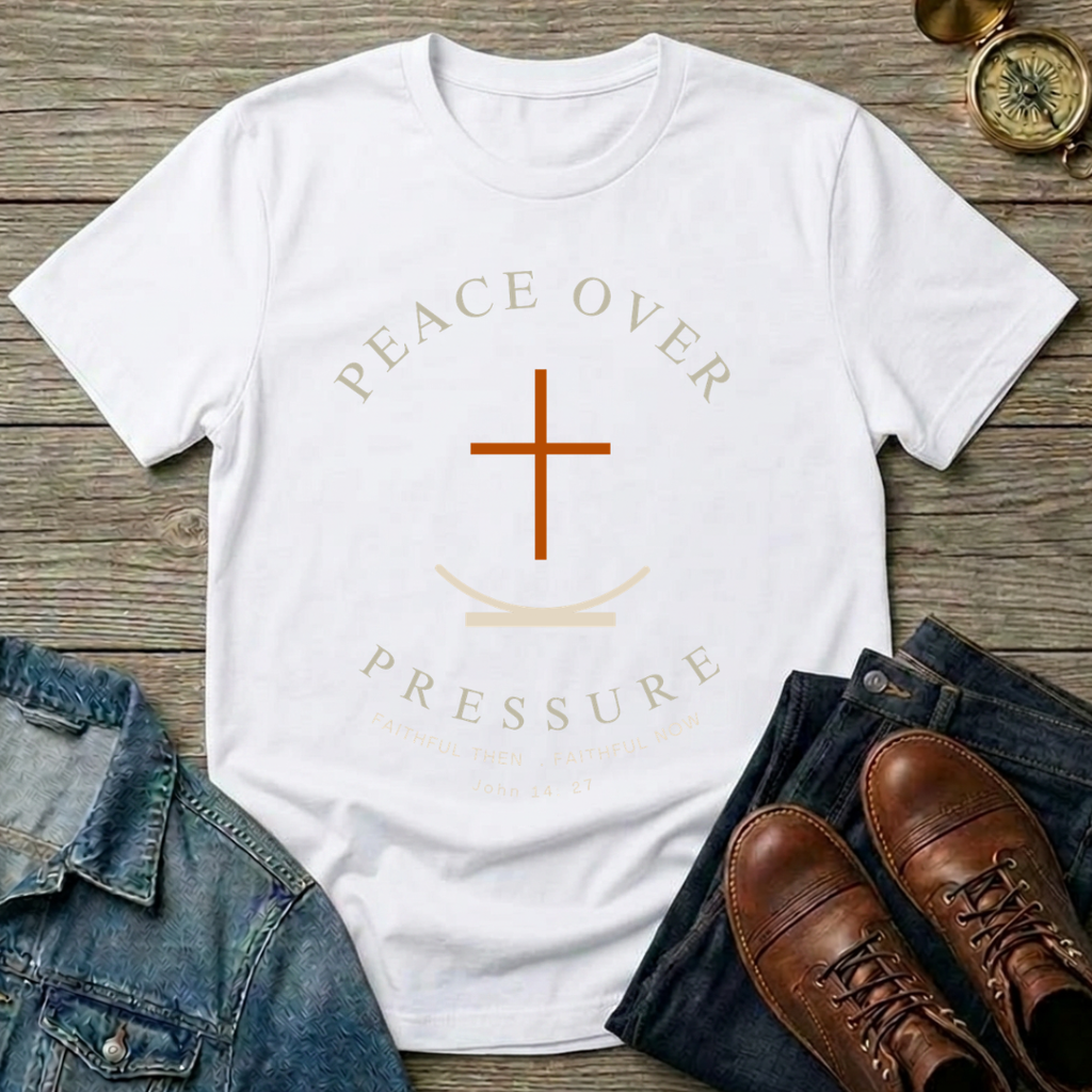 Peace Over Pressure T-Shirt — Minimal Christian Cross Faith Tee