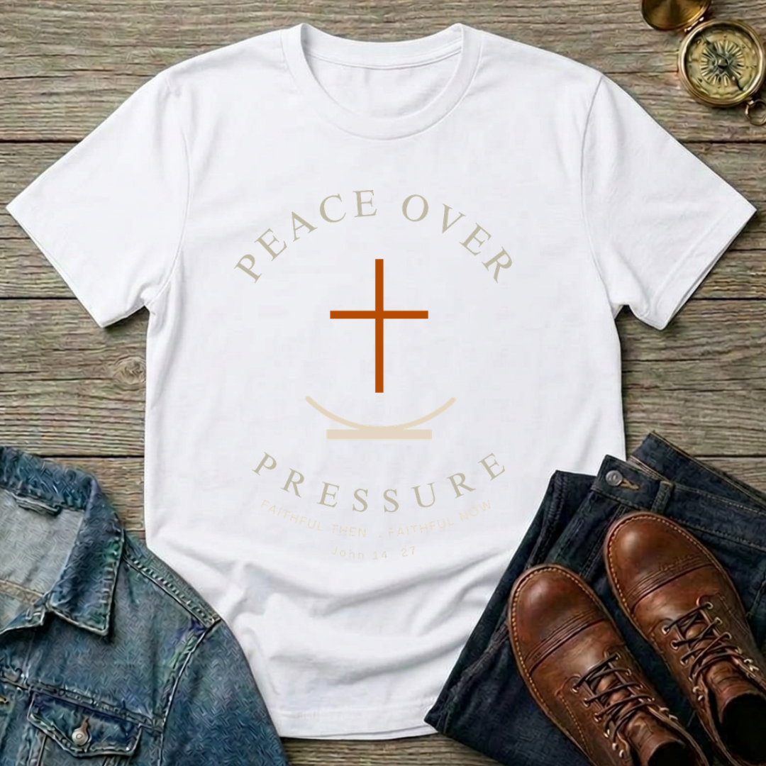 Peace Over Pressure T-Shirt — Minimal Christian Cross Faith Tee
