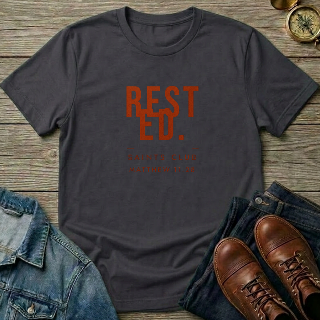 Rested T-Shirt — ‘Rested. Saints Club’ Faith Graphic Tee (Matthew 11:28)