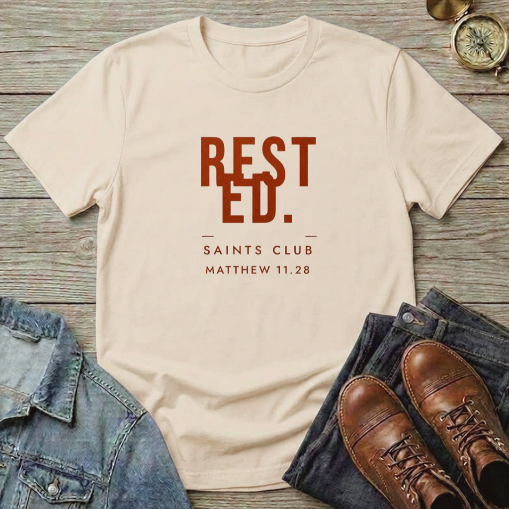 Rested T-Shirt — ‘Rested. Saints Club’ Faith Graphic Tee (Matthew 11:28)