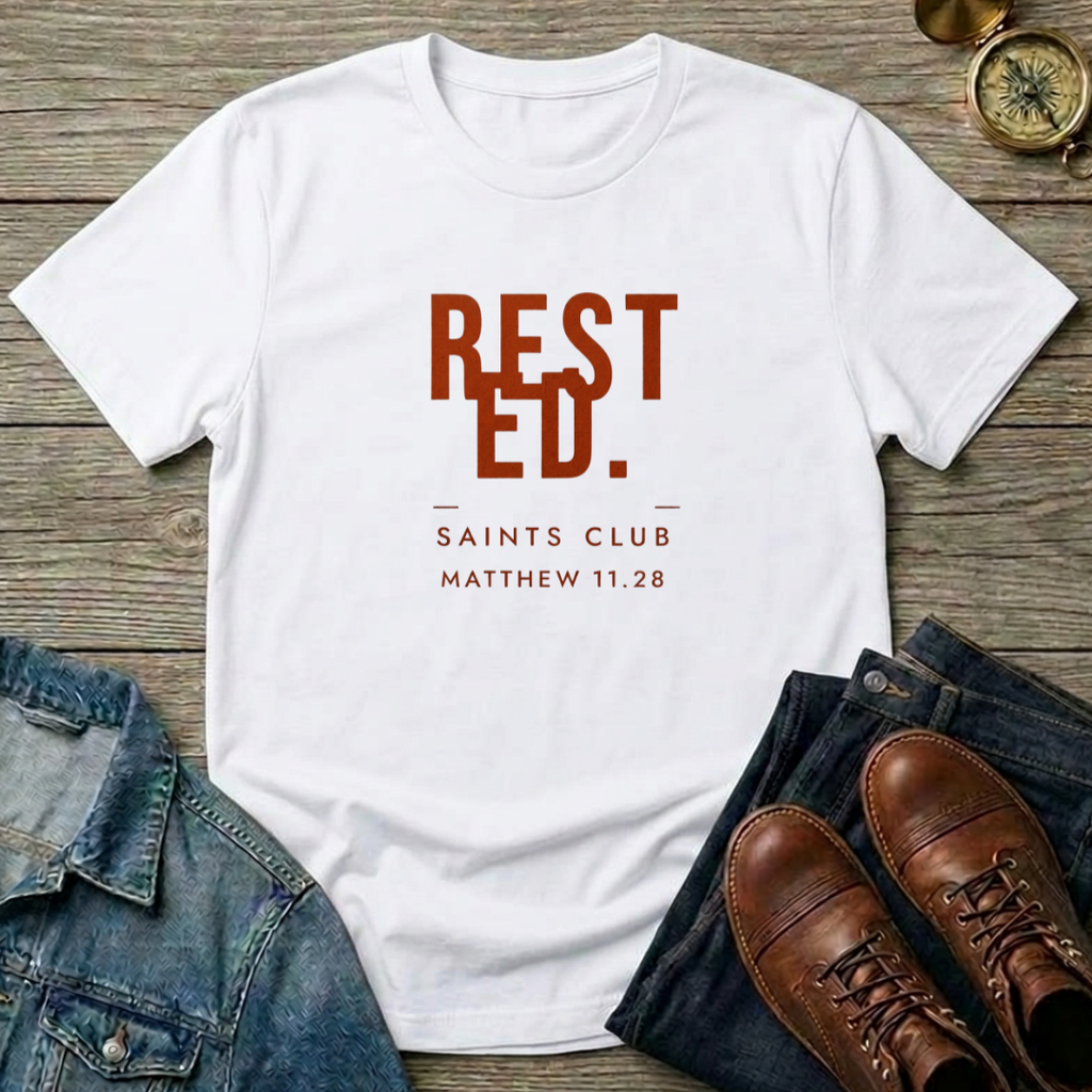 Rested T-Shirt — ‘Rested. Saints Club’ Faith Graphic Tee (Matthew 11:28)