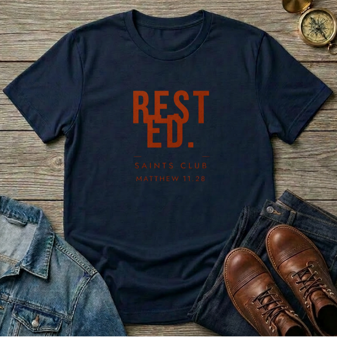 Rested T-Shirt — ‘Rested. Saints Club’ Faith Graphic Tee (Matthew 11:28)