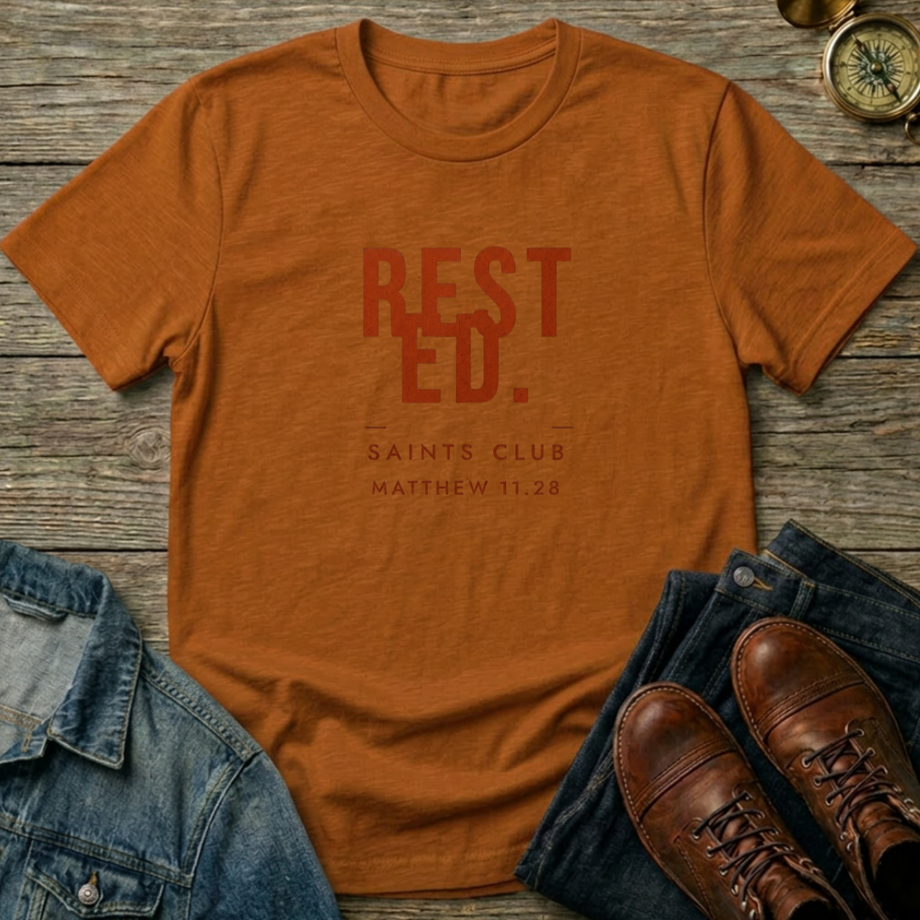 Rested T-Shirt — ‘Rested. Saints Club’ Faith Graphic Tee (Matthew 11:28)