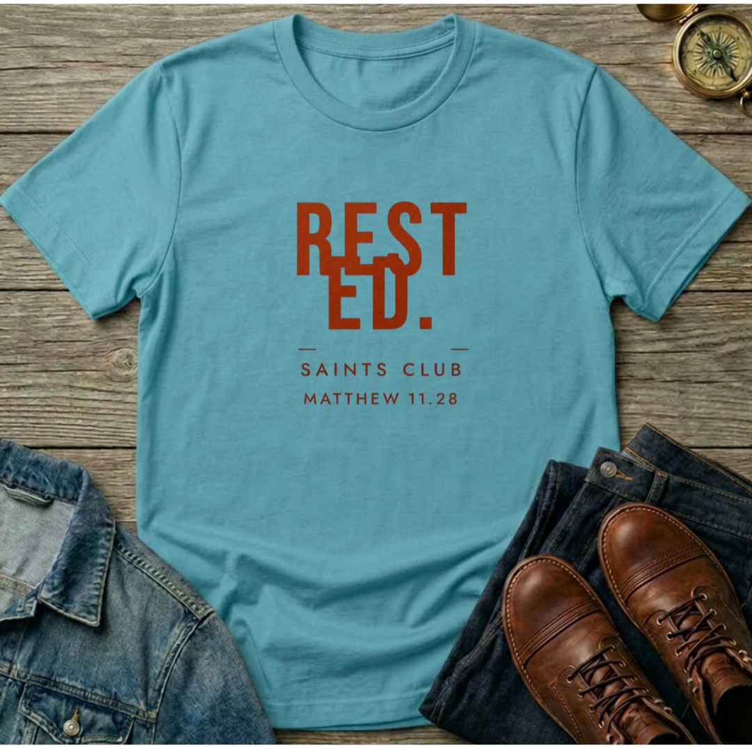 Rested T-Shirt — ‘Rested. Saints Club’ Faith Graphic Tee (Matthew 11:28)