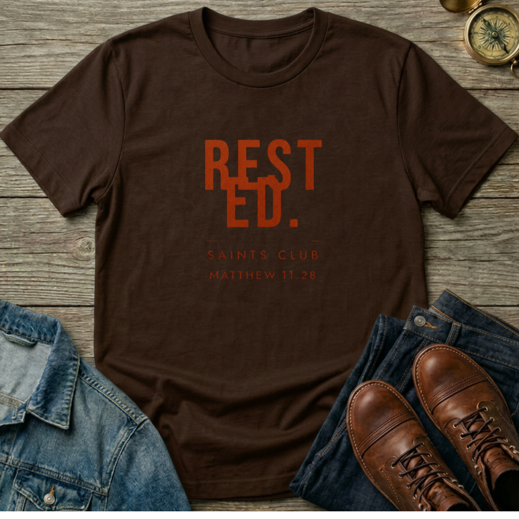 Rested T-Shirt — ‘Rested. Saints Club’ Faith Graphic Tee (Matthew 11:28)