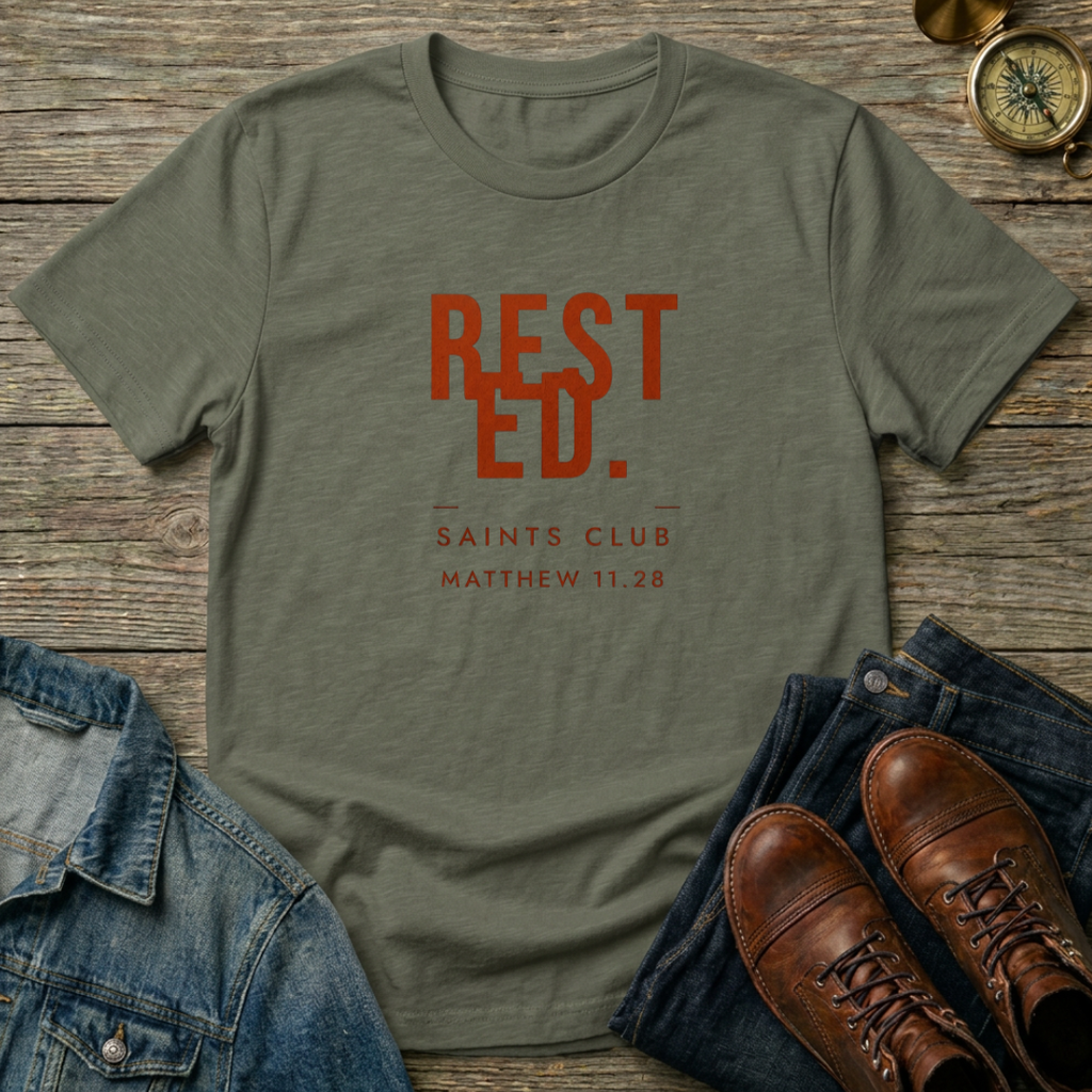 Rested T-Shirt — ‘Rested. Saints Club’ Faith Graphic Tee (Matthew 11:28)