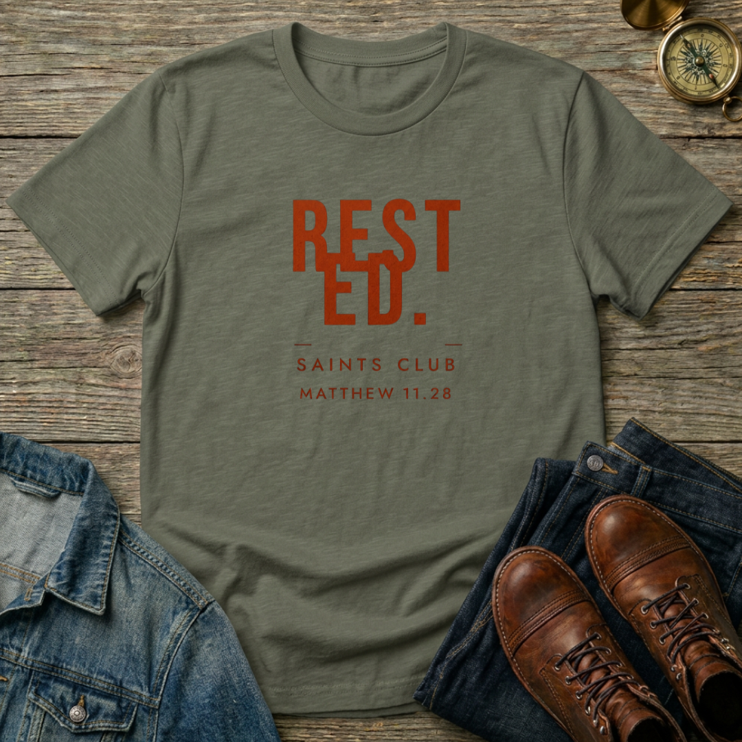 Rested T-Shirt — ‘Rested. Saints Club’ Faith Graphic Tee (Matthew 11:28)