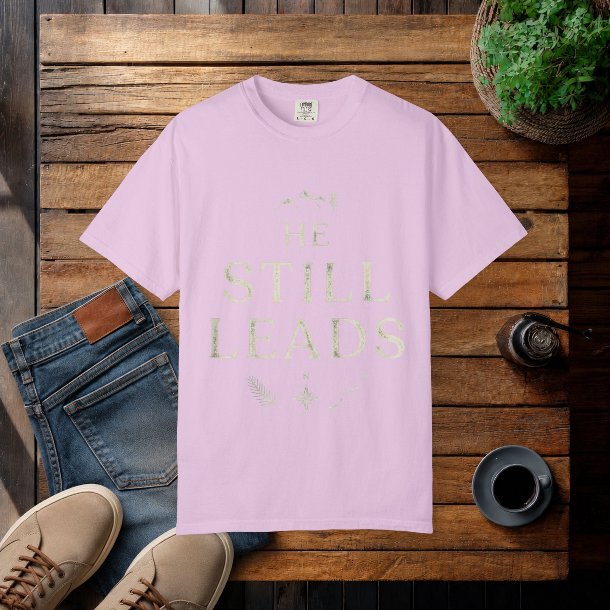 He Still Leads T-Shirt — Inspirational Christian Faith Tee